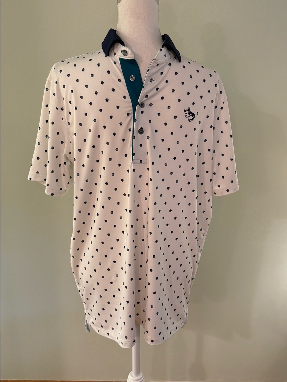 Greyson Voodoo Polo with Navy Print and Contrast Collar